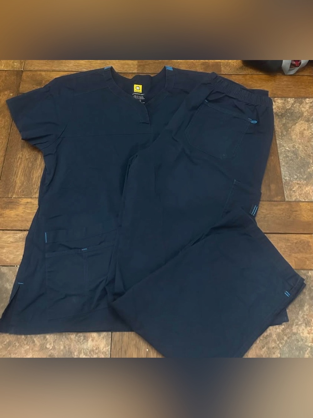 Woman's Wonderlink Navy Shrub Set Pants Shirt Sz L